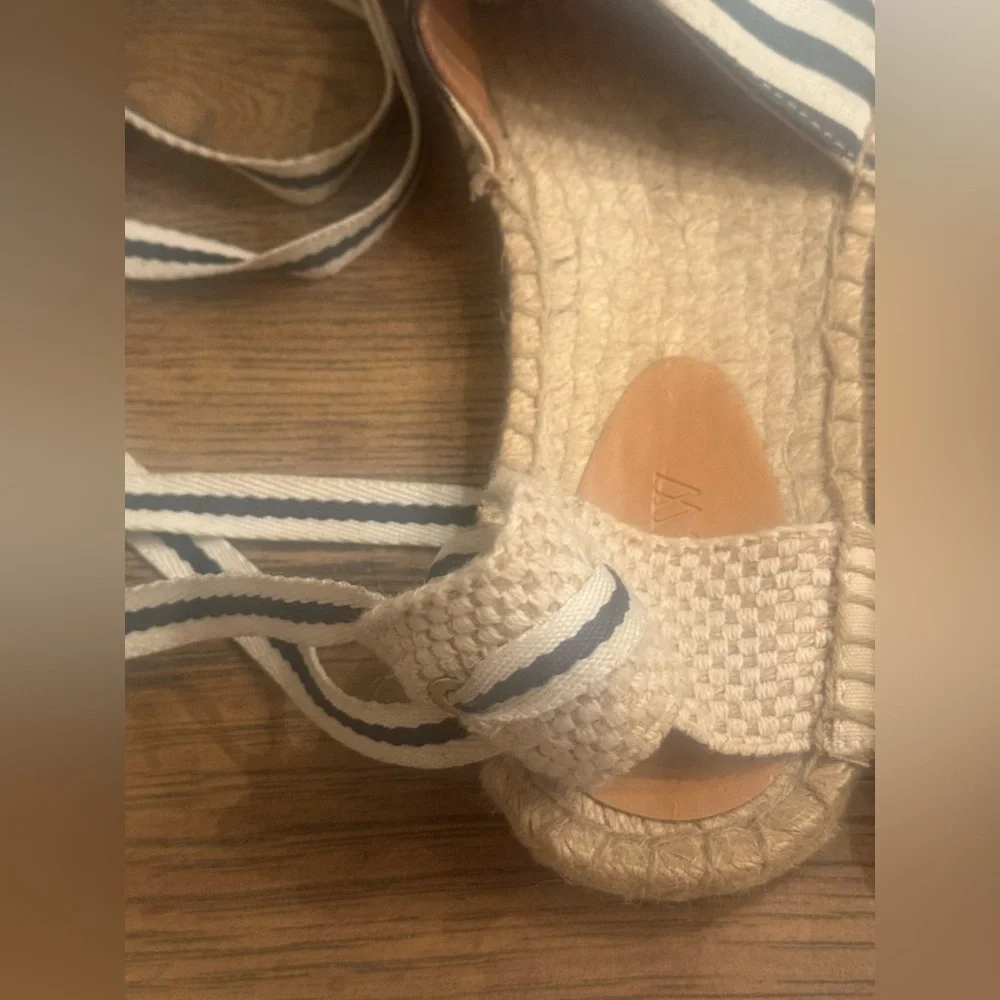 J.Crew D’Orsay Espadrille Women’s Stripe Lace Up Sandal Navy Cream Size 8